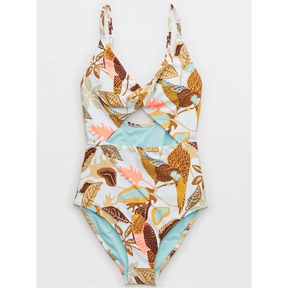 aerie Other - Aerie Twist Cut Out One Piece Swimsuit Bird Floral Leaf Design Size Medium